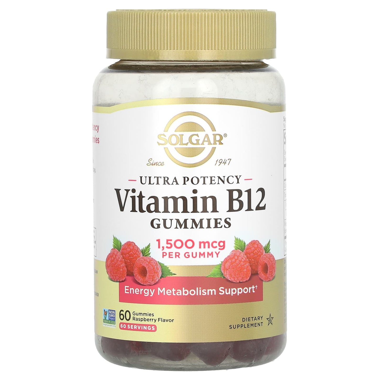 Solgar, Ultra Potency Vitamin B12 Gummies, Raspberry, 1,500 mcg, 60 Gummies - Image 1