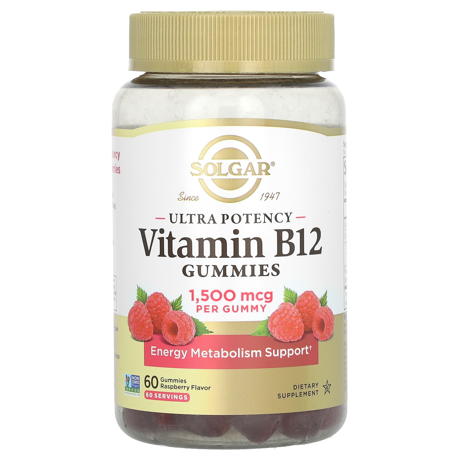 Solgar, Ultra Potency Vitamin B12 Gummies, Raspberry, 1,500 mcg, 60 Gummies - Image 1