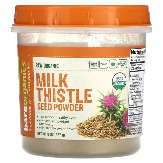 BareOrganics Organic Milk Thistle Seed Powder, 8 oz - Keto & Paleo Friendly - Image 1
