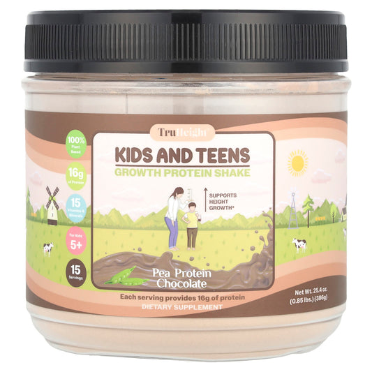 TruHeight, Kids And Teens Growth Pea Protein Shake, For Kids 5+, Chocolate, 0.85 lbs (386 g) - Image 1
