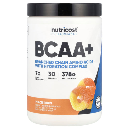 Nutricost, Performance, BCAA+, Peach Rings, 13.5 oz (378 g) - Image 1