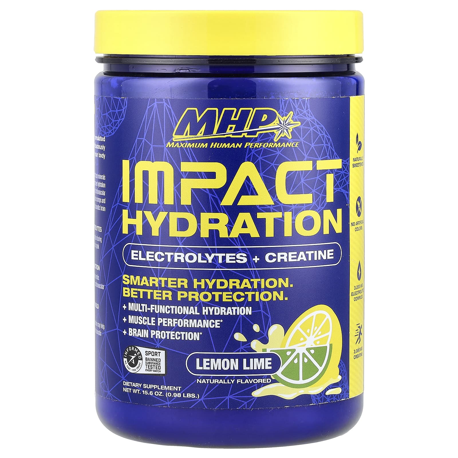 MHP, Impact Hydration, Electrolytes + Creatine, Lemon Lime, 0.98 lbs (15.6 oz) - Image 1