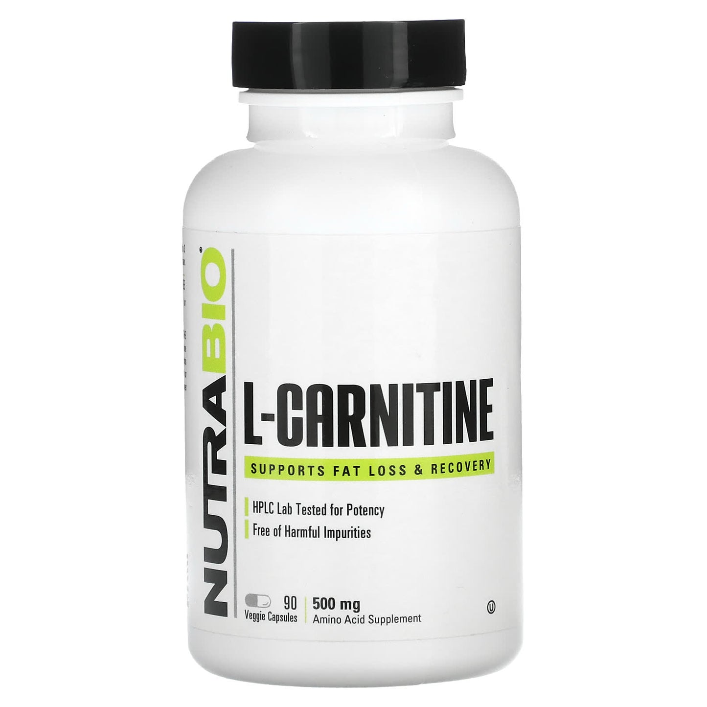 NutraBio, L-Carnitine, 500 mg, 90 Veggie Capsules - Image 1