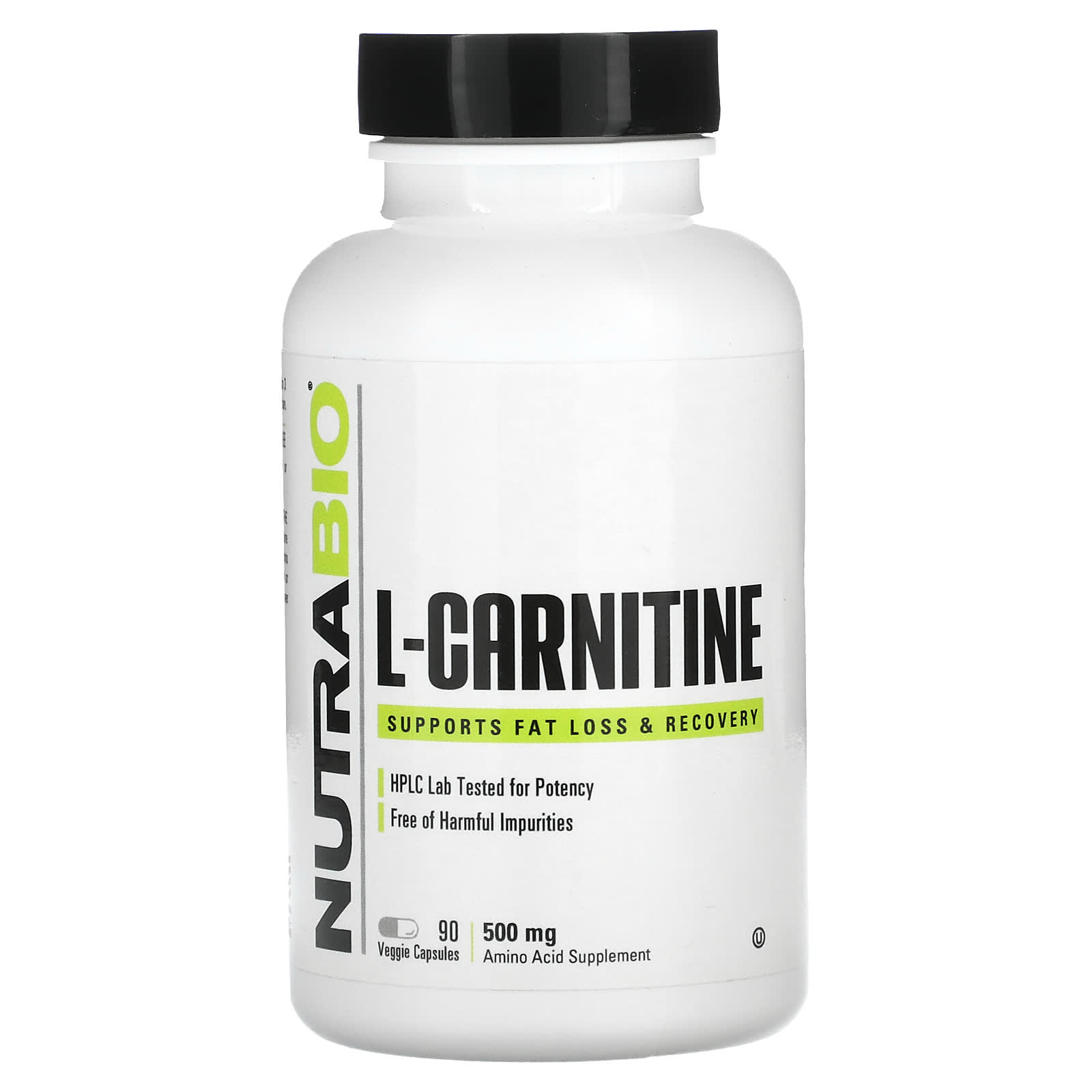NutraBio, L-Carnitine, 500 mg, 90 Veggie Capsules - Image 1