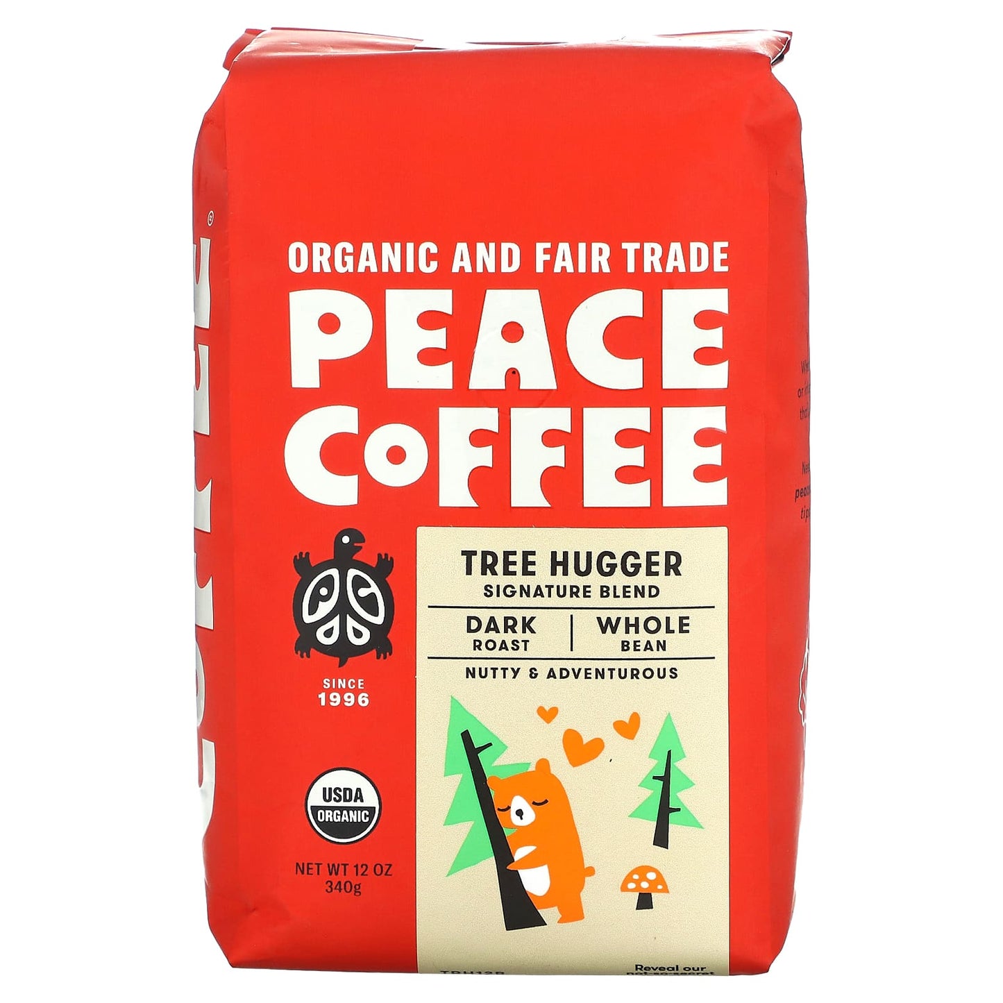 Peace Coffee, Organic Tree Hugger, Whole Bean, Dark Roast, 12 oz (340 g) - Image 1