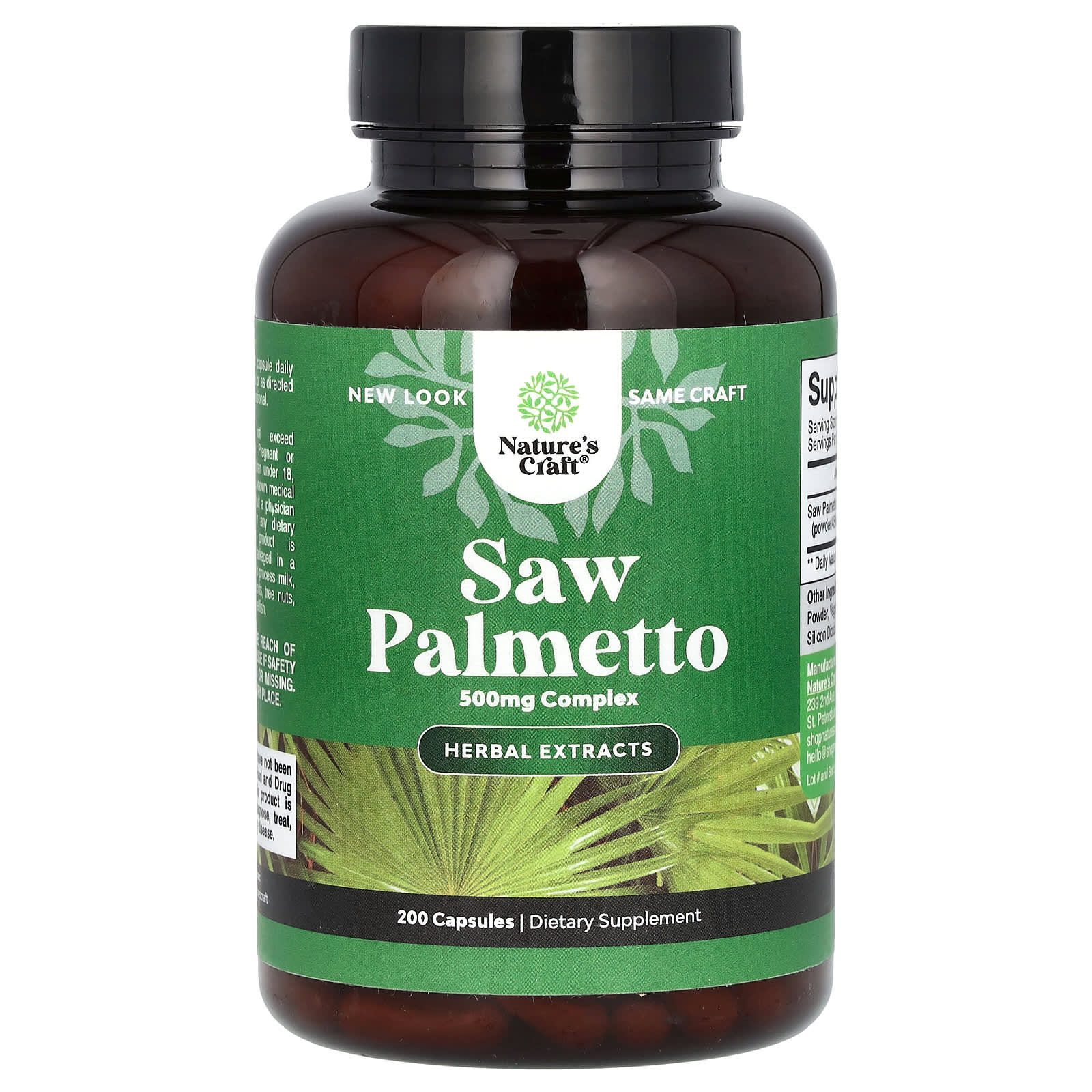 Nature's Craft, Saw Palmetto, 500 mg, 200 Capsules - Image 1