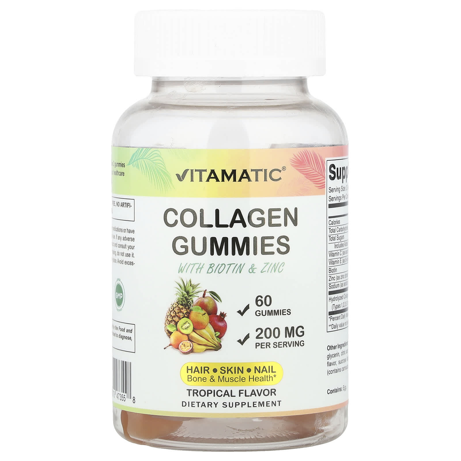 Vitamatic, Collagen Gummies With Biotin & Zinc, Tropical, 60 Gummies - Image 1