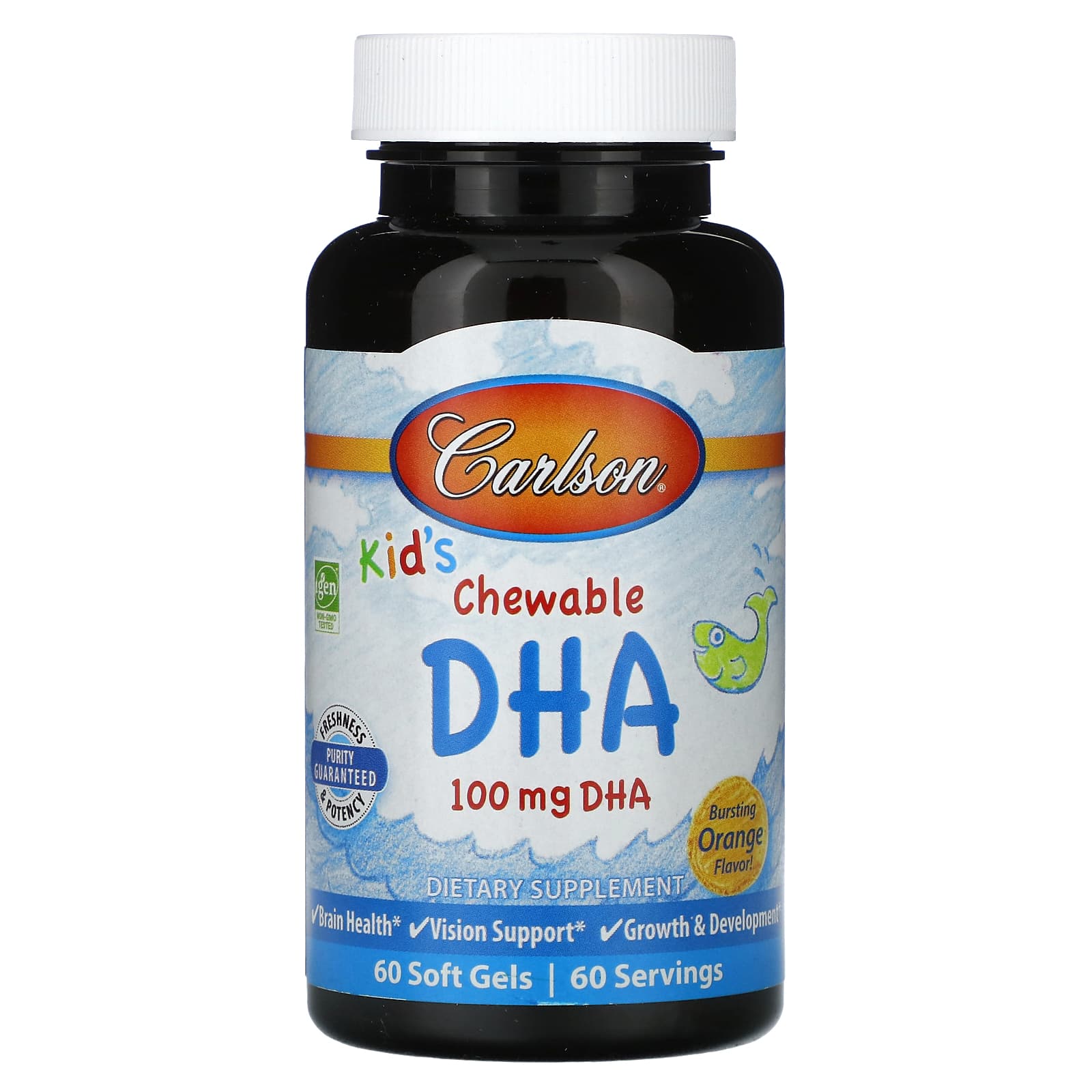 Carlson Kid's Chewable DHA 100mg Orange Soft Gels - Brain Health & Vision - Image 1