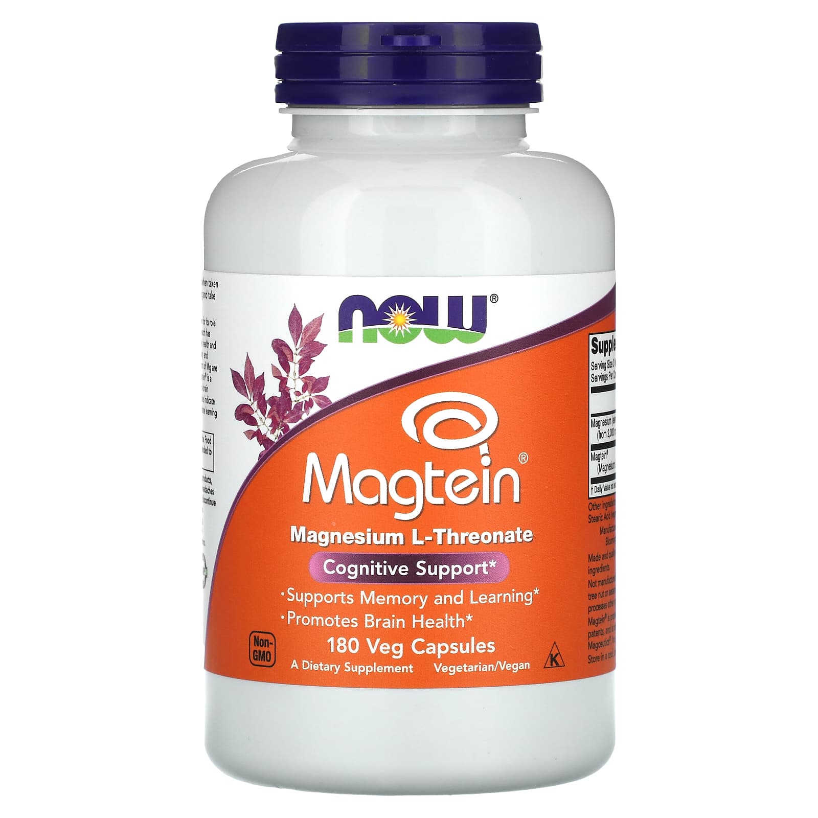 NOW Foods, Magtein®, Magnesium L-Threonate, 180 Veg Capsules - Image 1