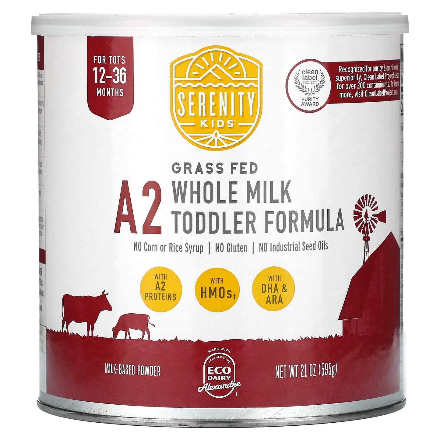 Serenity Kids, A2 Grass Fed Whole Milk Toddler Formula, For Tots 12-36 Months, 21 oz (595 g) - Image 1