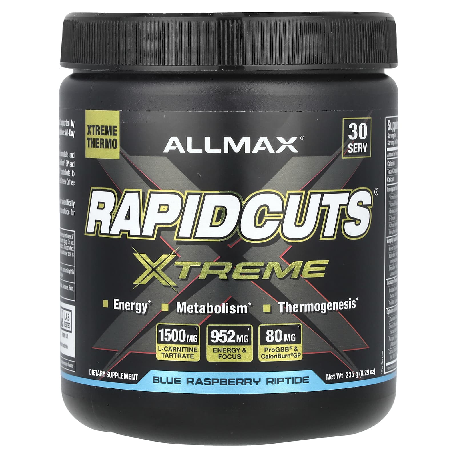 ALLMAX Rapidcuts Xtreme Fat Loss Supplement, Blue Raspberry Riptide, 8.29 oz - Image 1