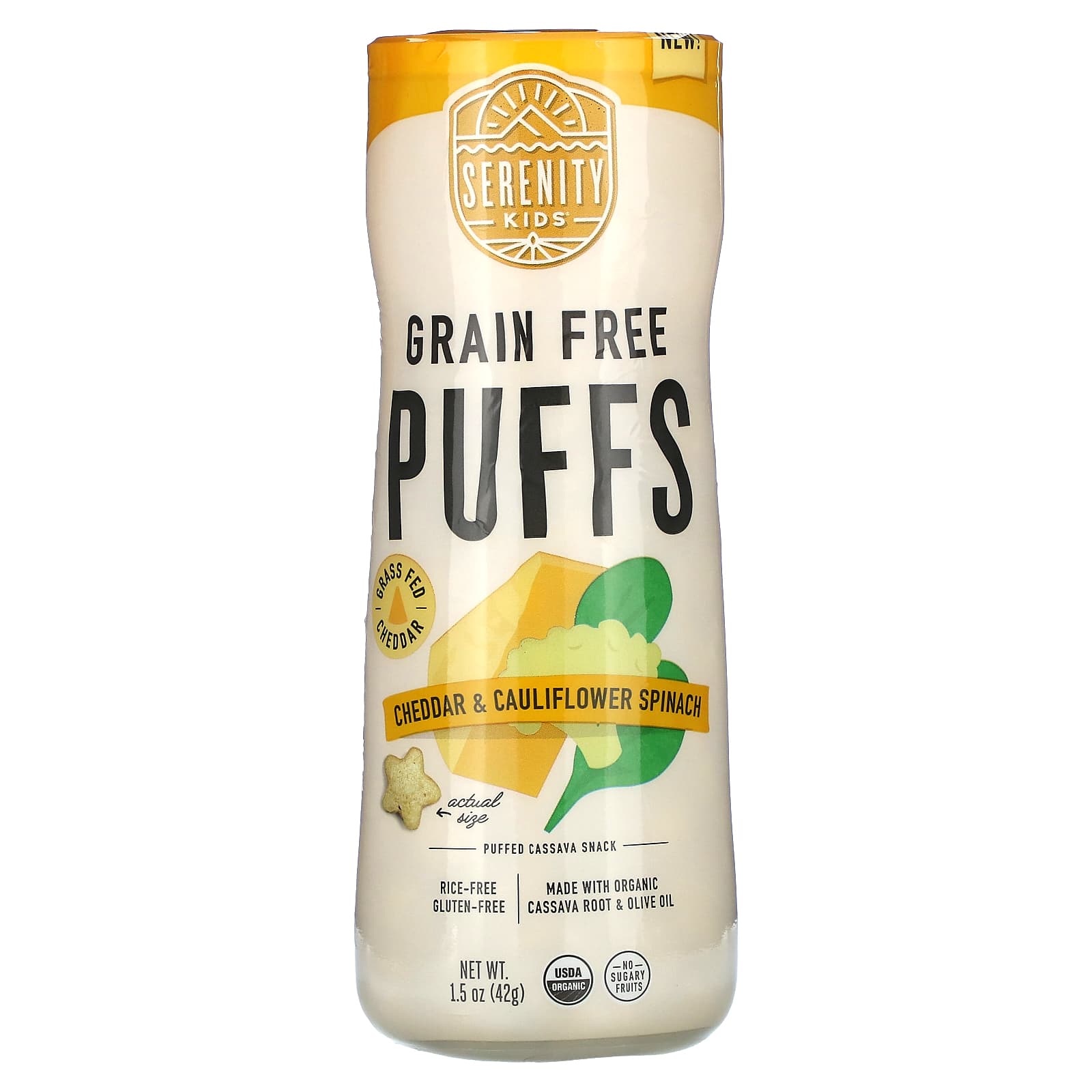 Serenity Kids, Grain Free Puffs, Cheddar & Cauliflower Spinach, 1.5 oz (42 g) - Image 1