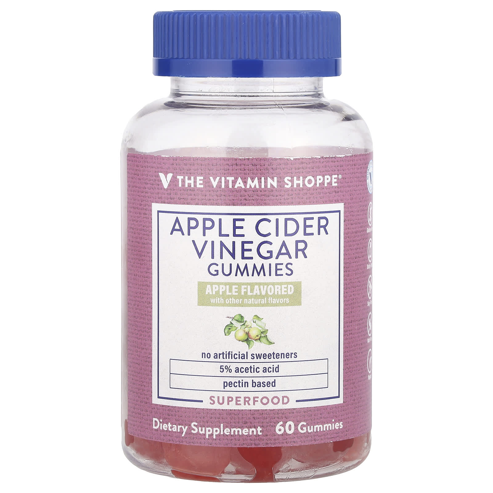 The Vitamin Shoppe, Apple Cider Vinegar Gummies, Apple, 60 Gummies - Image 1