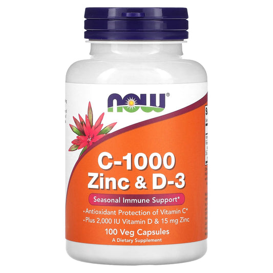 NOW Foods, C-1000 Zinc & D-3, 100 Veg Capsules - Image 1
