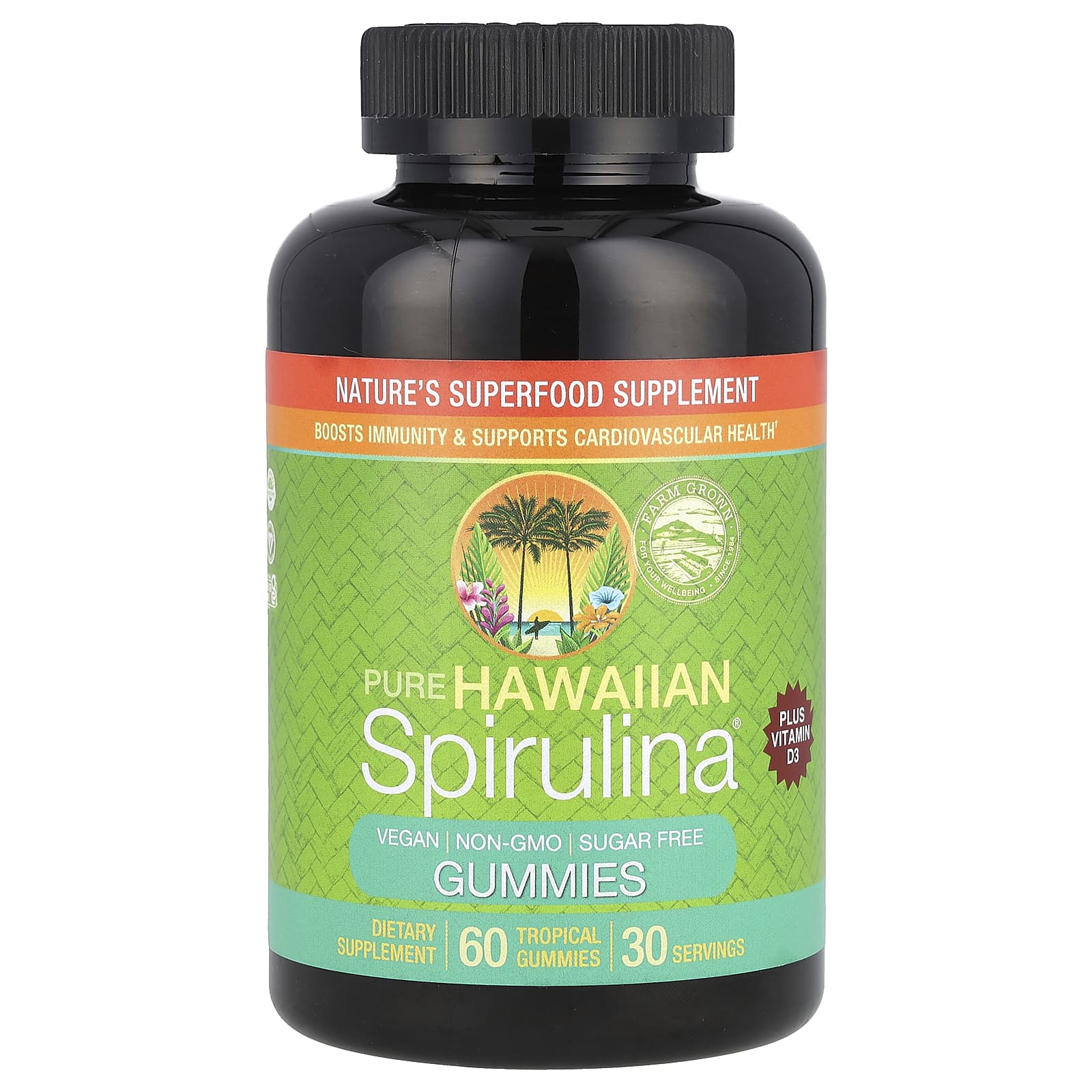 Nutrex Hawaii, Pure Hawaiian Spirulina Plus Vitamin D3 Gummies, 60 Tropical Gummies - Image 1