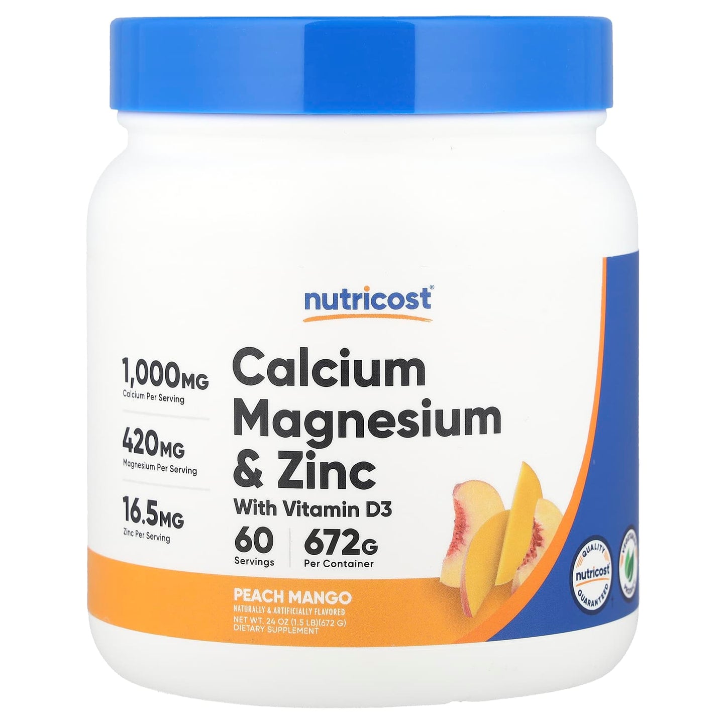 Nutricost, Calcium Magnesium & Zinc with Vitamin D3, Peach Mango, 24 oz (672 g) - Image 1