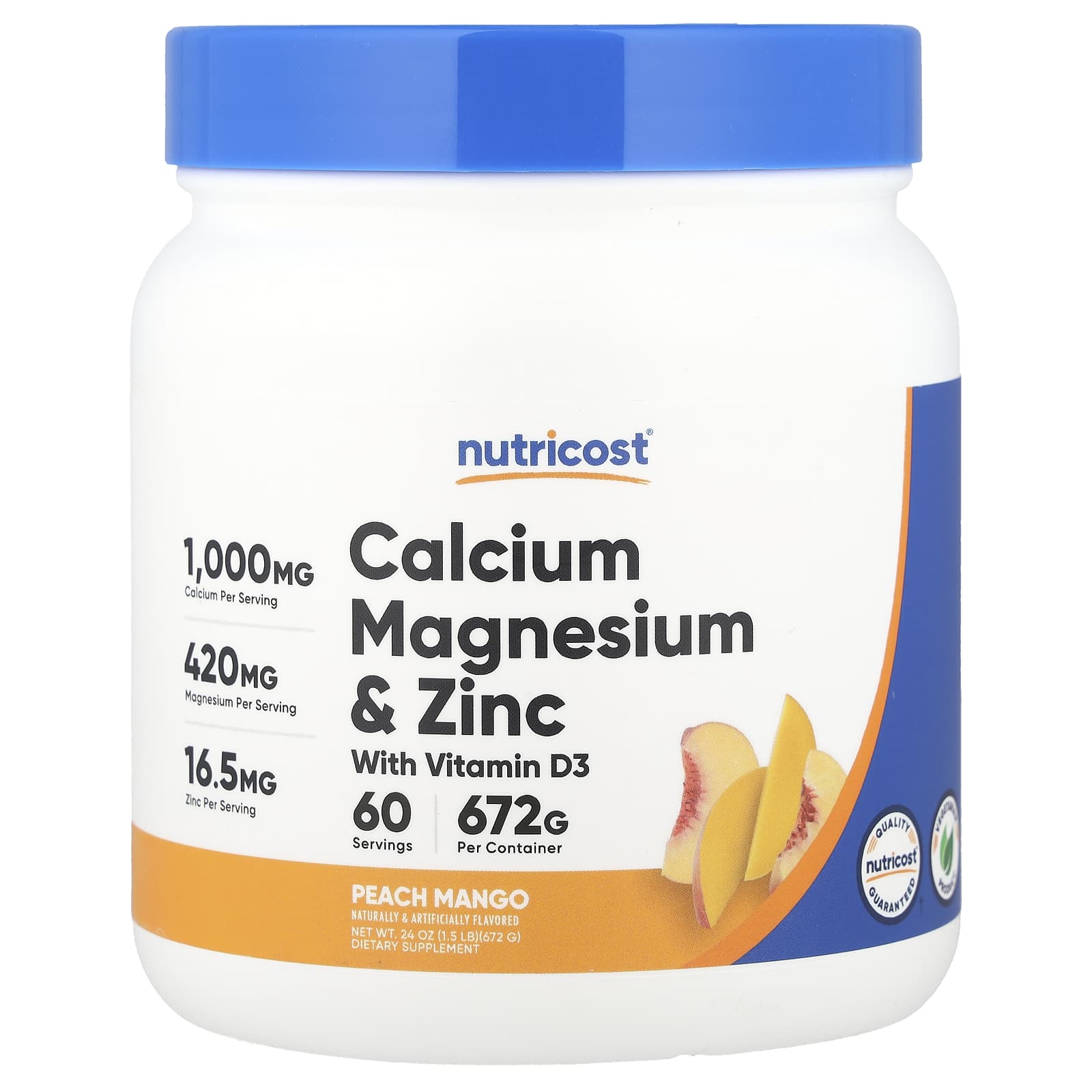 Nutricost, Calcium Magnesium & Zinc with Vitamin D3, Peach Mango, 24 oz (672 g) - Image 1