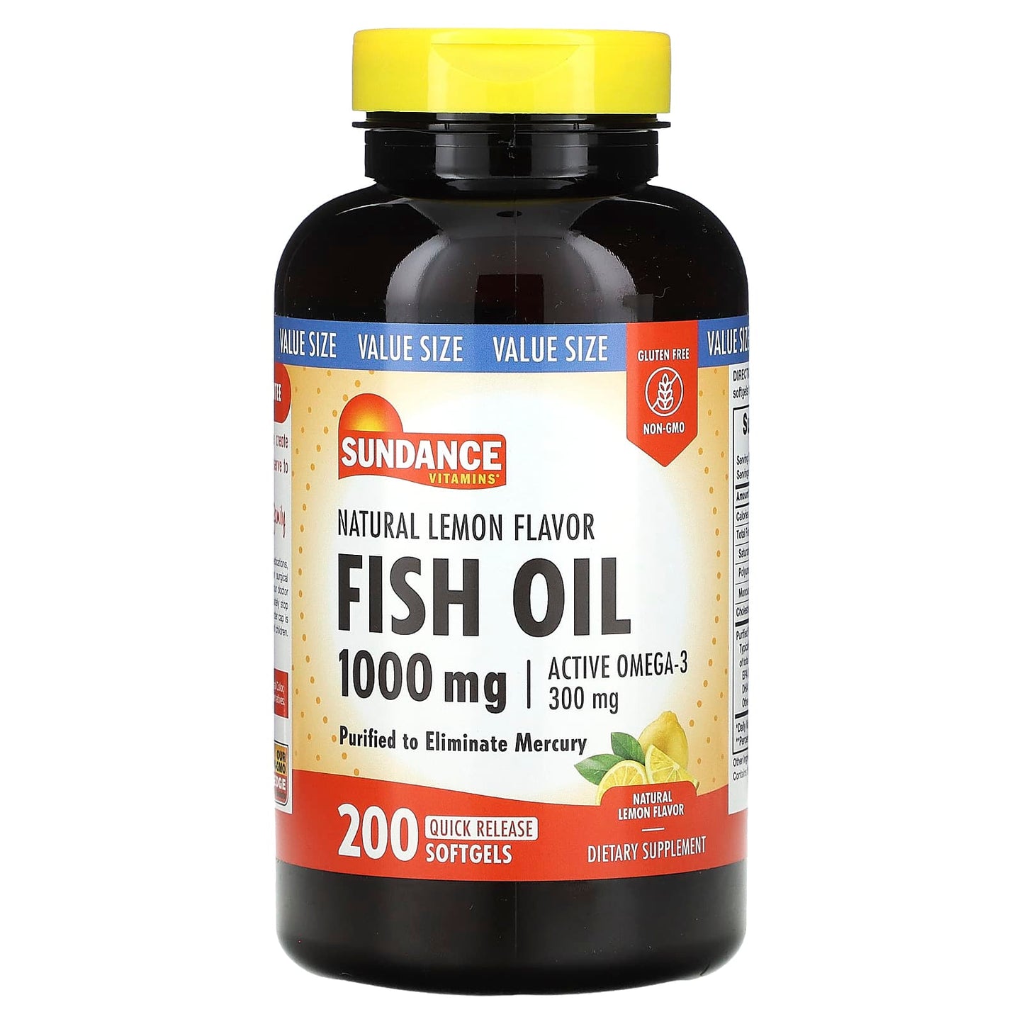 Sundance Vitamins, Fish Oil, Natural Lemon, 1,000 mg, 200 Quick Release Softgels - Image 1