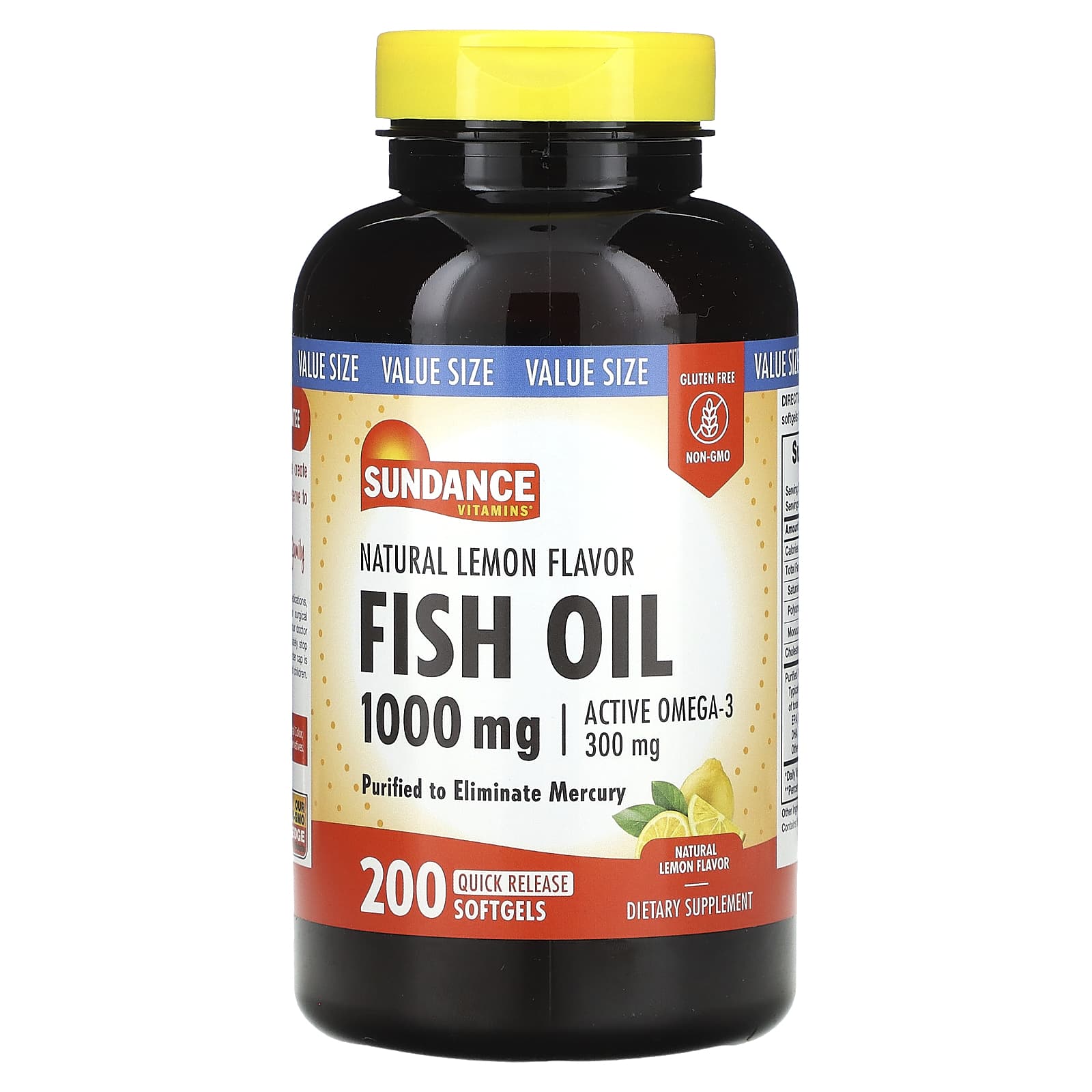 Sundance Vitamins, Fish Oil, Natural Lemon, 1,000 mg, 200 Quick Release Softgels - Image 1