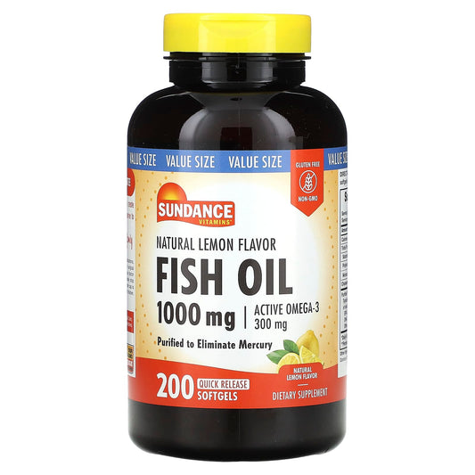Sundance Vitamins, Fish Oil, Natural Lemon, 1,000 mg, 200 Quick Release Softgels - Image 1