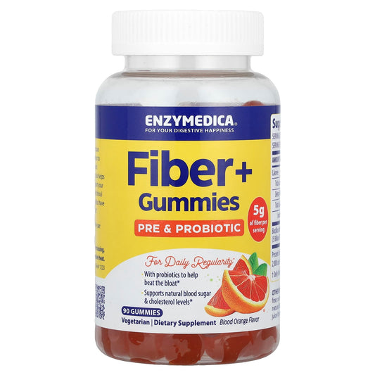 Enzymedica Fiber+ Gummies - Blood Orange, 90 Count, Pre & Probiotic, Dietary Supplement - Image 1