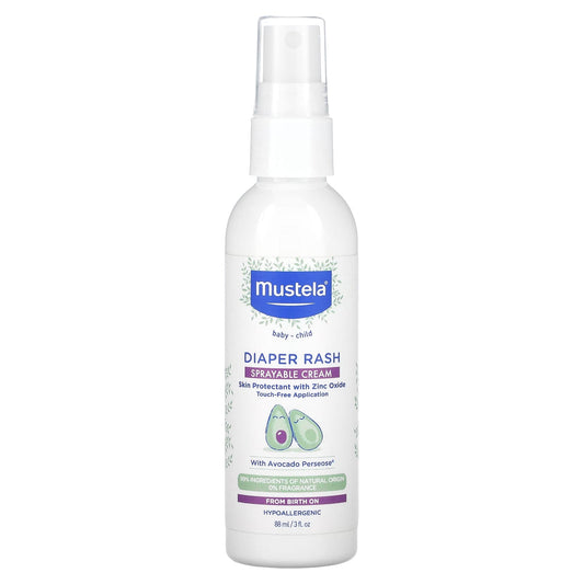 Mustela, Diaper Rash, Sprayable Cream, Fragrance Free, 3 fl oz (88 ml) - Image 1