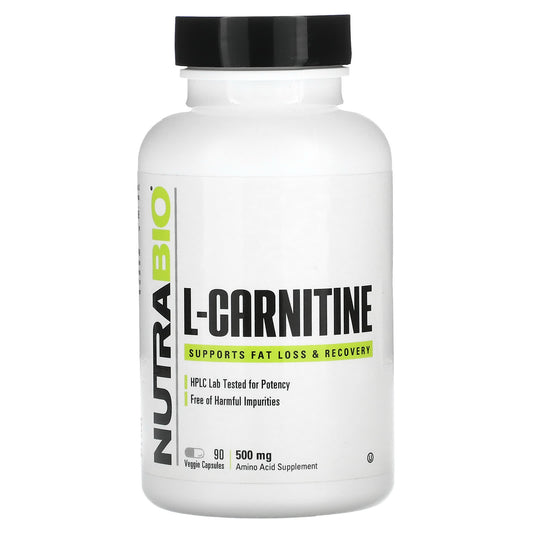 NutraBio, L-Carnitine, 500 mg, 90 Veggie Capsules - Image 1