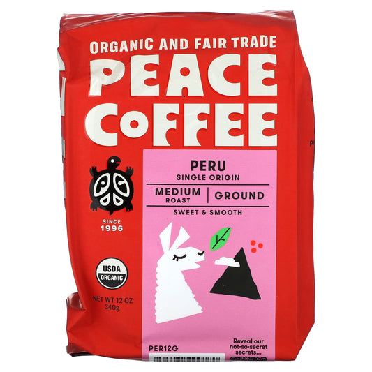 Peace Coffee, Organic Peru, Ground, Medium Roast, 12 oz (340 g) - Image 1