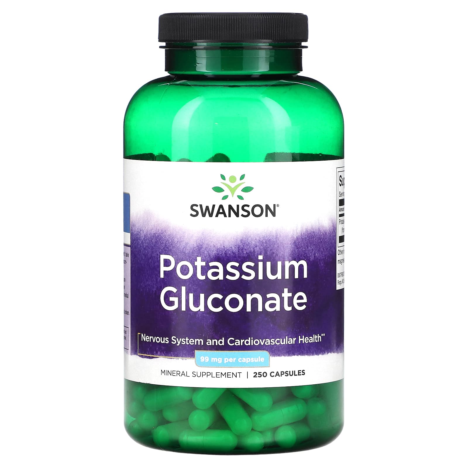 Swanson, Potassium Gluconate, 99 mg, 250 Capsules - Image 1