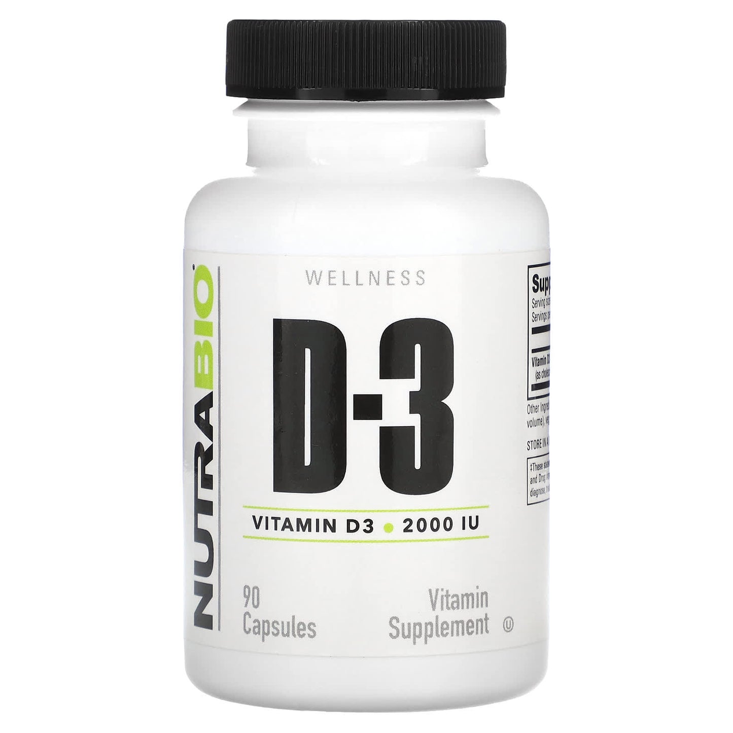 NutraBio, Vitamin D-3, 50 mcg (2,000 IU), 90 Capsules - Image 1