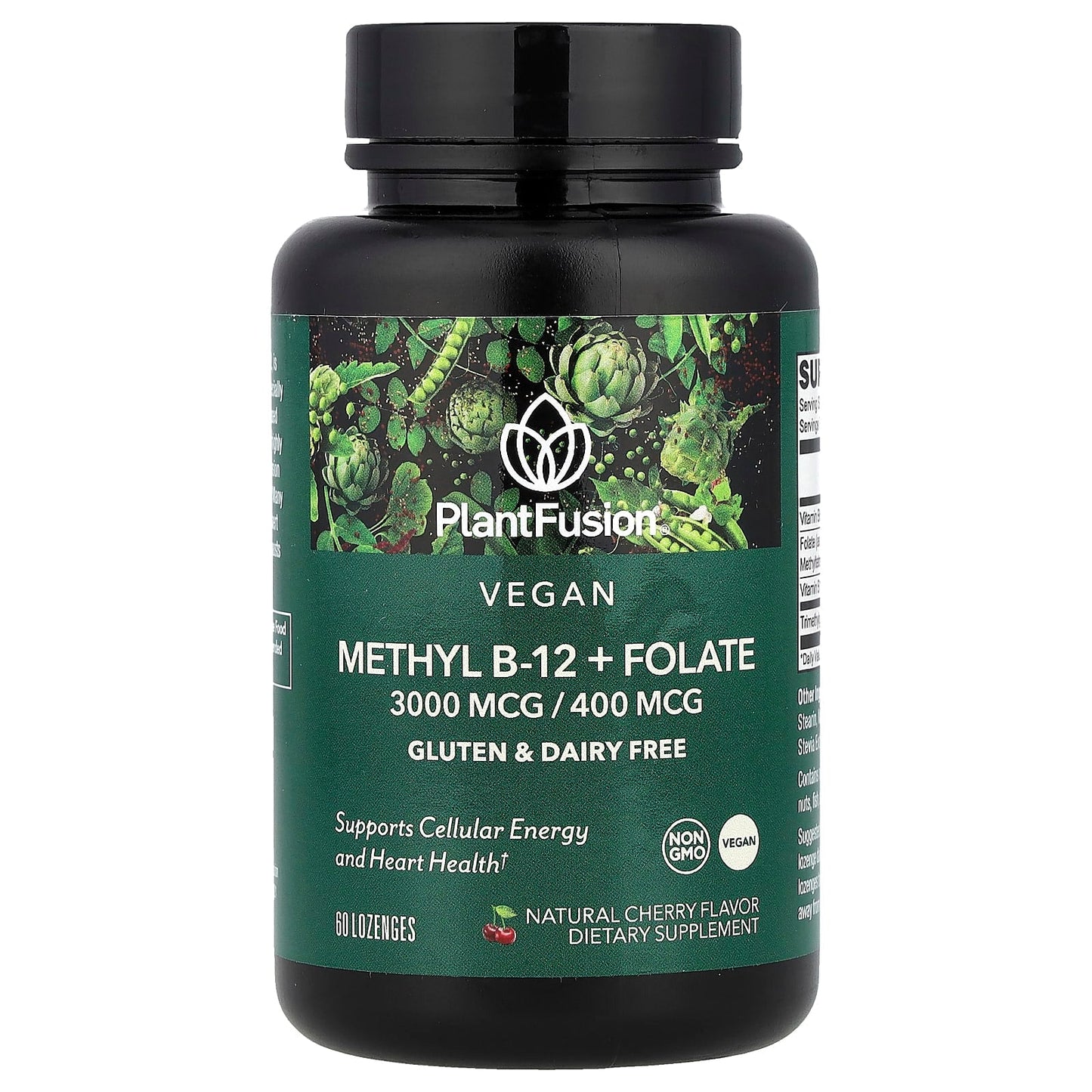 PlantFusion, Vegan Methyl B-12 + Folate, Natural Cherry, 60 Lozenges - Image 1