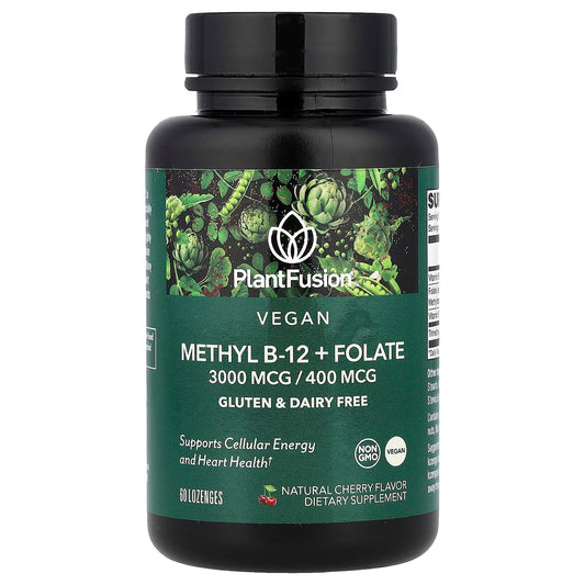 PlantFusion, Vegan Methyl B-12 + Folate, Natural Cherry, 60 Lozenges - Image 1