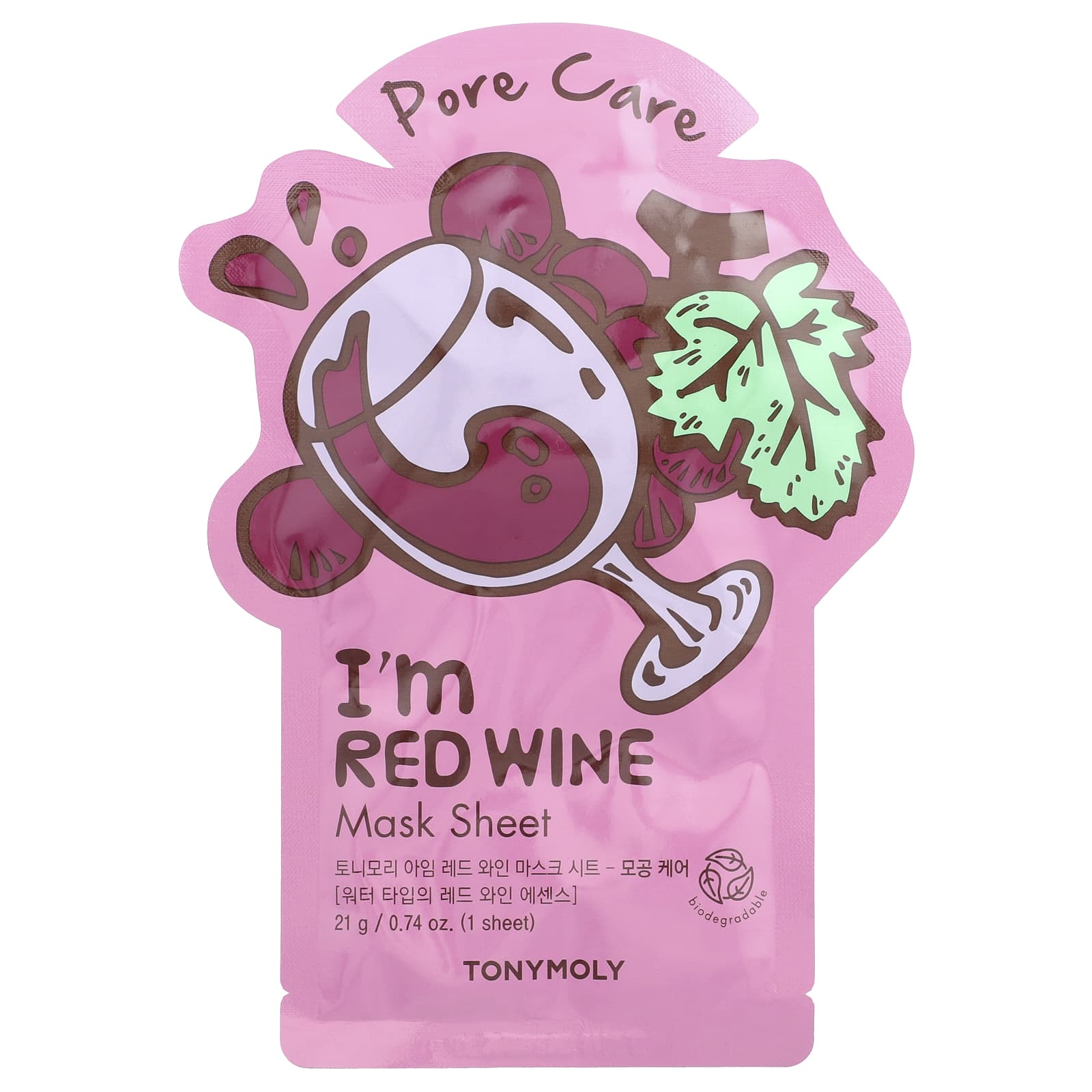 TonyMoly, I'm Red Wine, Pore Care Beauty Mask Sheet, 1 Sheet, 0.74 oz (21 g) - Image 1