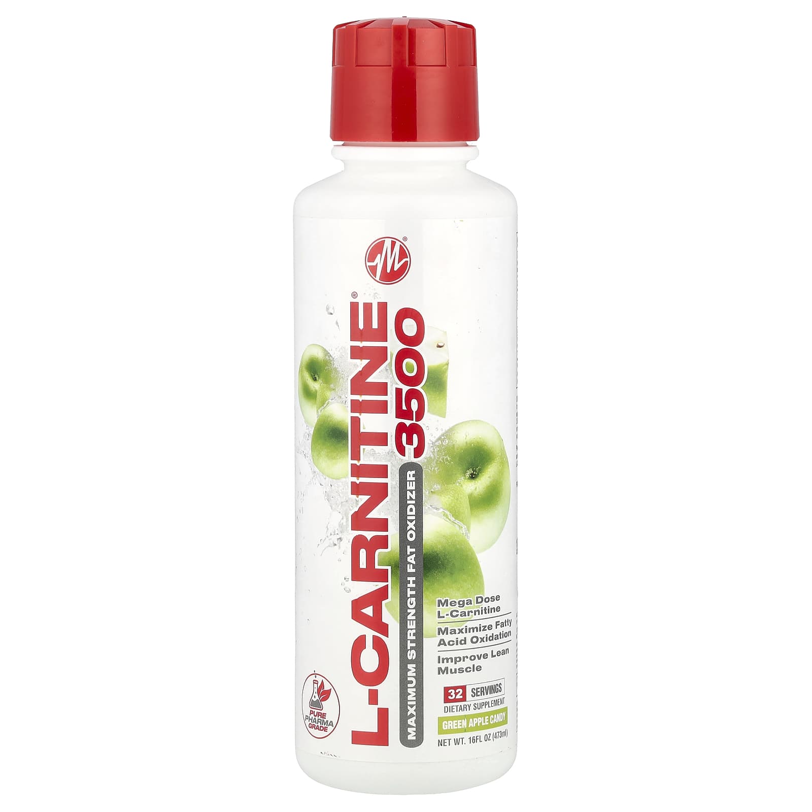Metabolic Nutrition, L-Carnitine® 3500, Green Apple Candy, 16 fl oz (473 ml) - Image 1