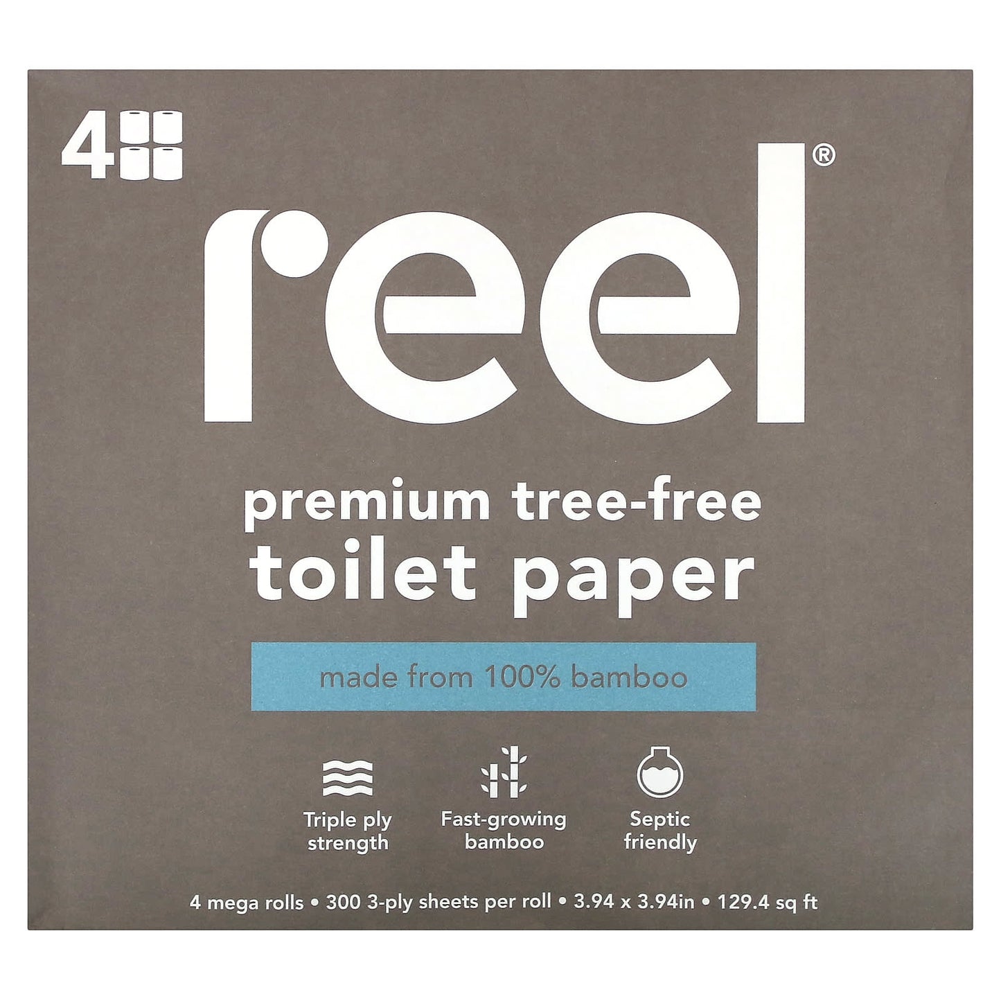 Reel, Premium Tree-Free Toilet Paper, 4 Mega Rolls - Image 1