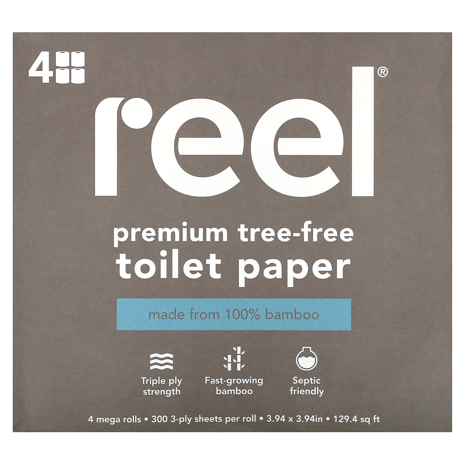 Reel, Premium Tree-Free Toilet Paper, 4 Mega Rolls - Image 1