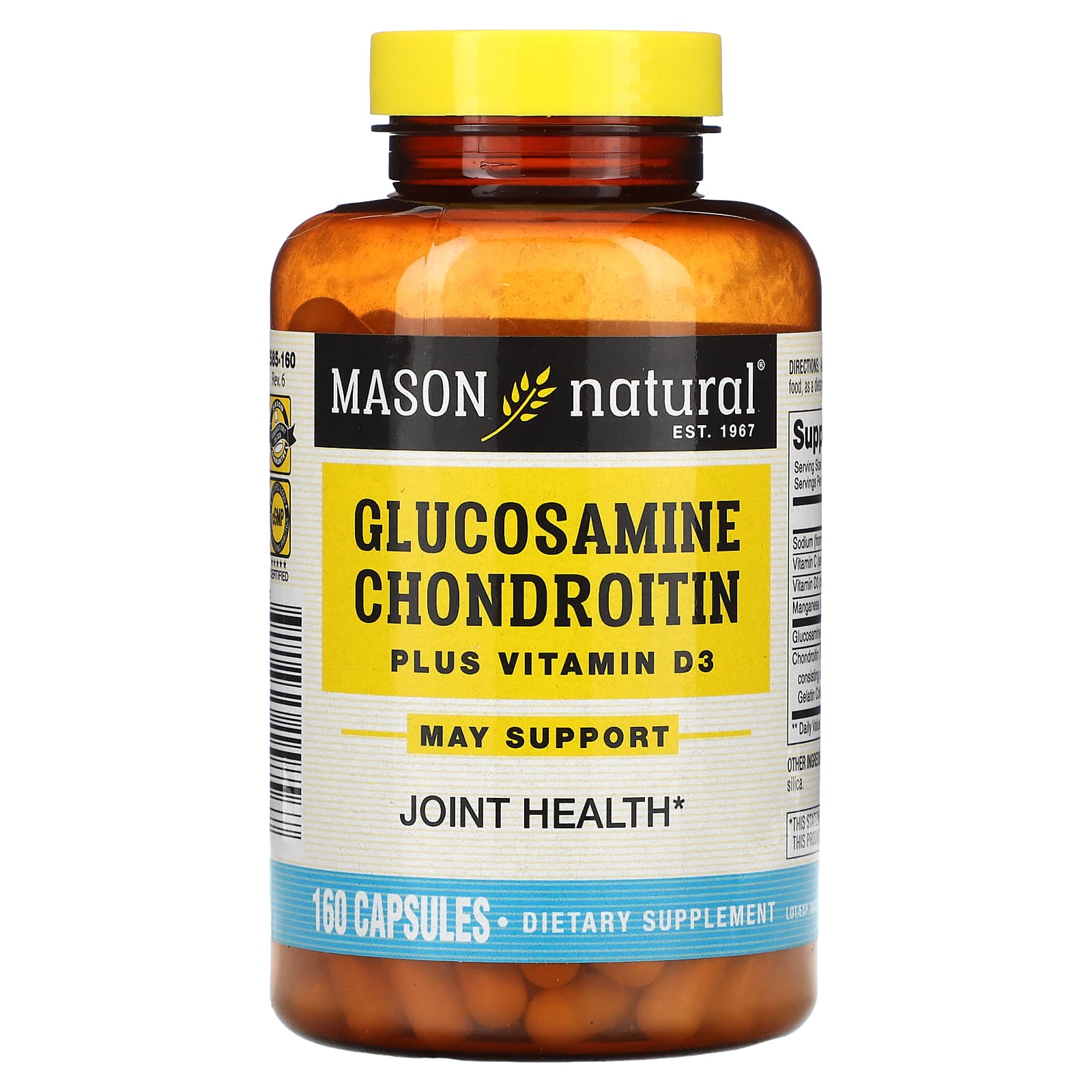 Mason Natural, Glucosamine Chondroitin Plus Vitamin D3, 160 Capsules - Image 1