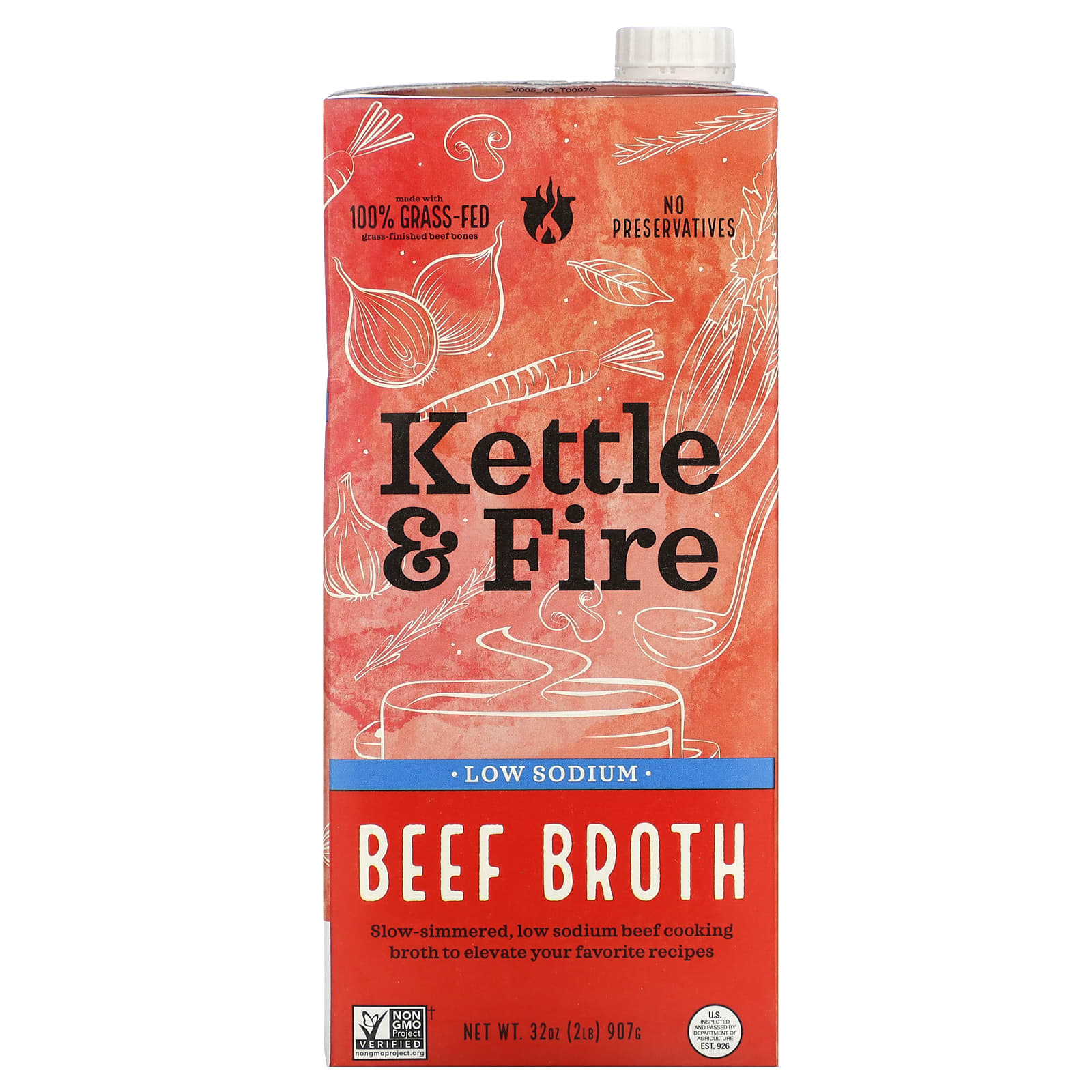 Kettle & Fire, Beef Broth, Low Sodium, 32 oz (907 g) - Image 1