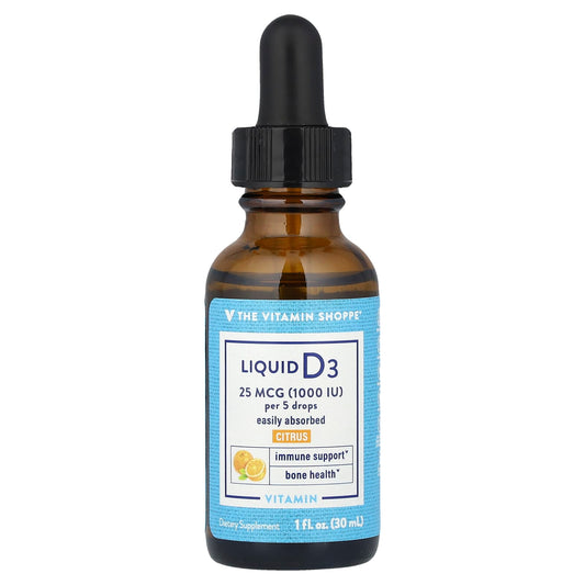 The Vitamin Shoppe, Liquid Vitamin D3, Citrus, 25 mcg (1,000 IU), 1 fl oz (30 ml) - Image 1