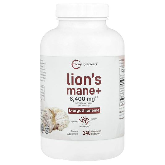 Micro Ingredients, Lion's Mane + L-Ergothioneine, 240 Vegetarian Capsules - Image 1
