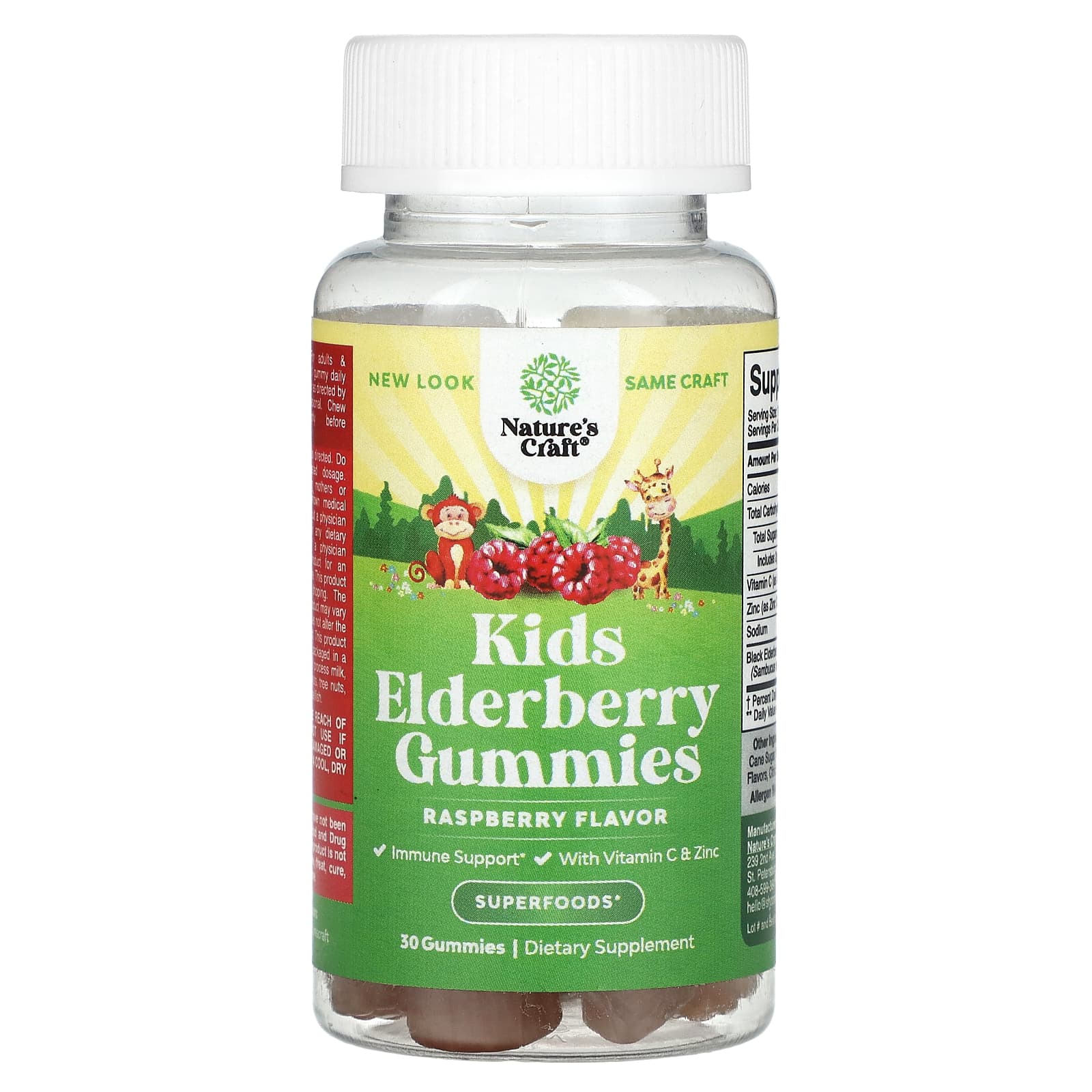 Nature's Craft, Kids Elderberry Gummies, Raspberry, 30 Gummies - Image 1