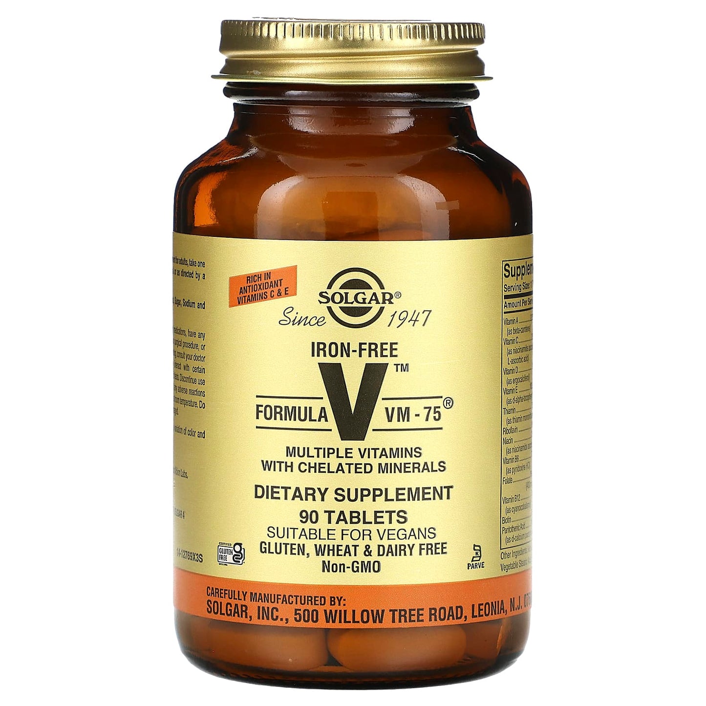Solgar, Formula V, VM-75, Multiple Vitamins With Chelated Minerals, Iron-Free , 90 Tablets - Image 1