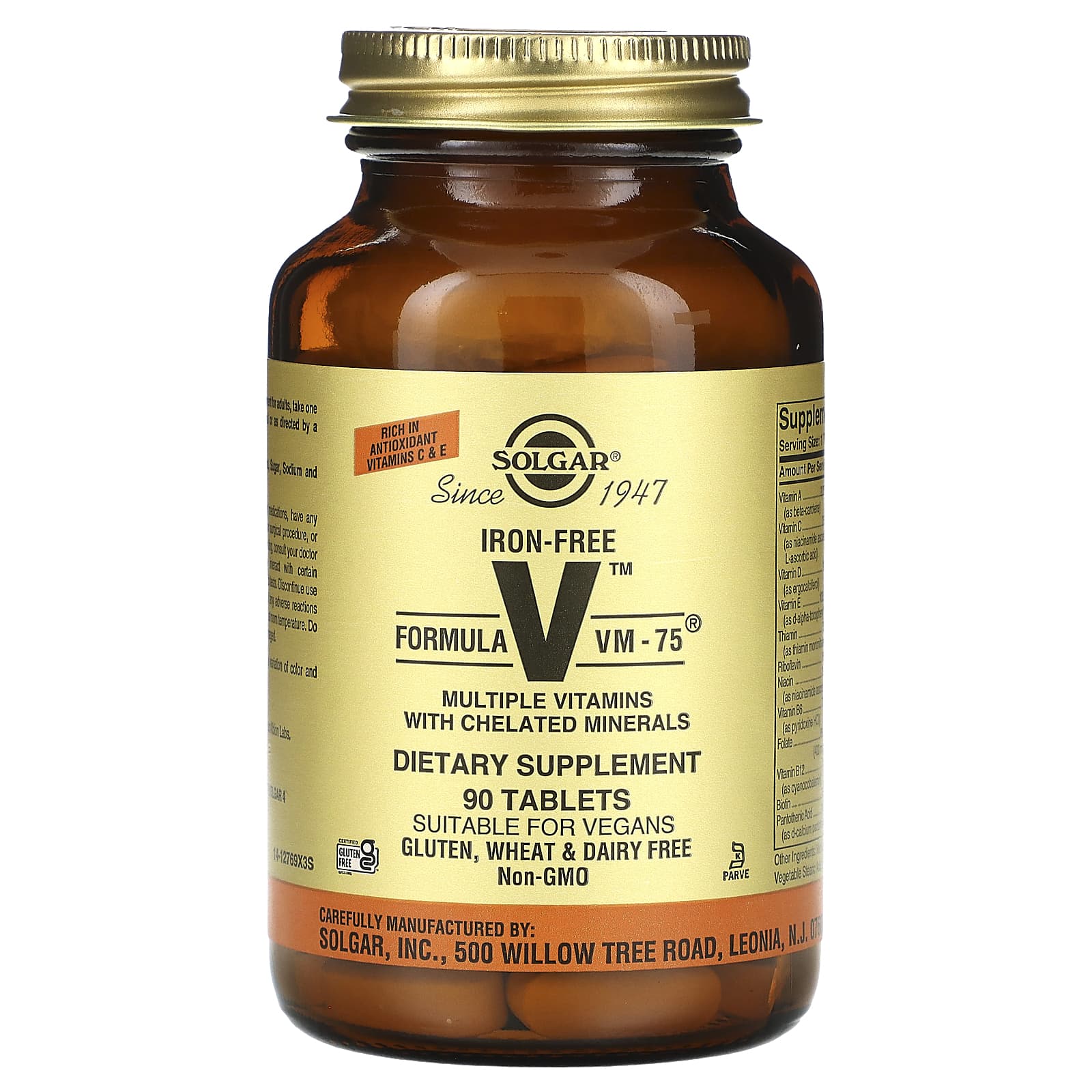 Solgar, Formula V, VM-75, Multiple Vitamins With Chelated Minerals, Iron-Free , 90 Tablets - Image 1