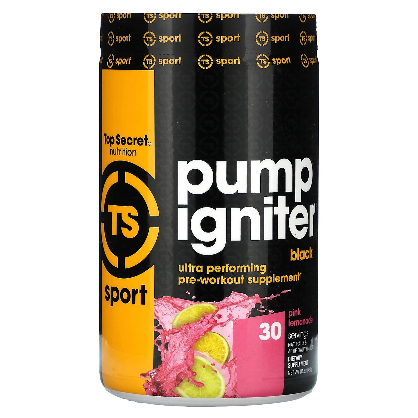 Top Secret Nutrition, Sport, Pump Igniter Black, Ultra Performing Pre-Workout, Pink Lemonade, 15.8 oz (450 g) - Image 1