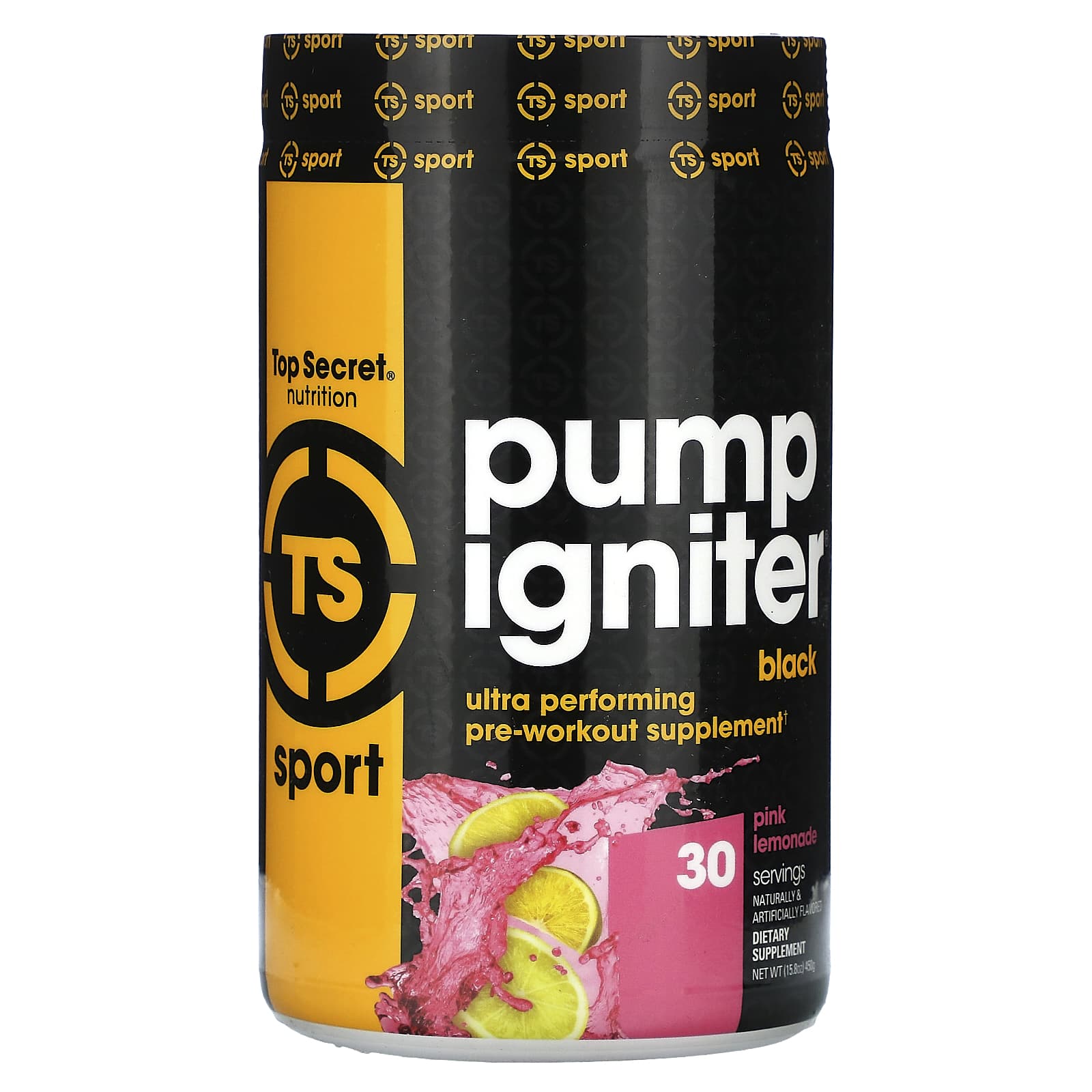 Top Secret Nutrition, Sport, Pump Igniter Black, Ultra Performing Pre-Workout, Pink Lemonade, 15.8 oz (450 g) - Image 1