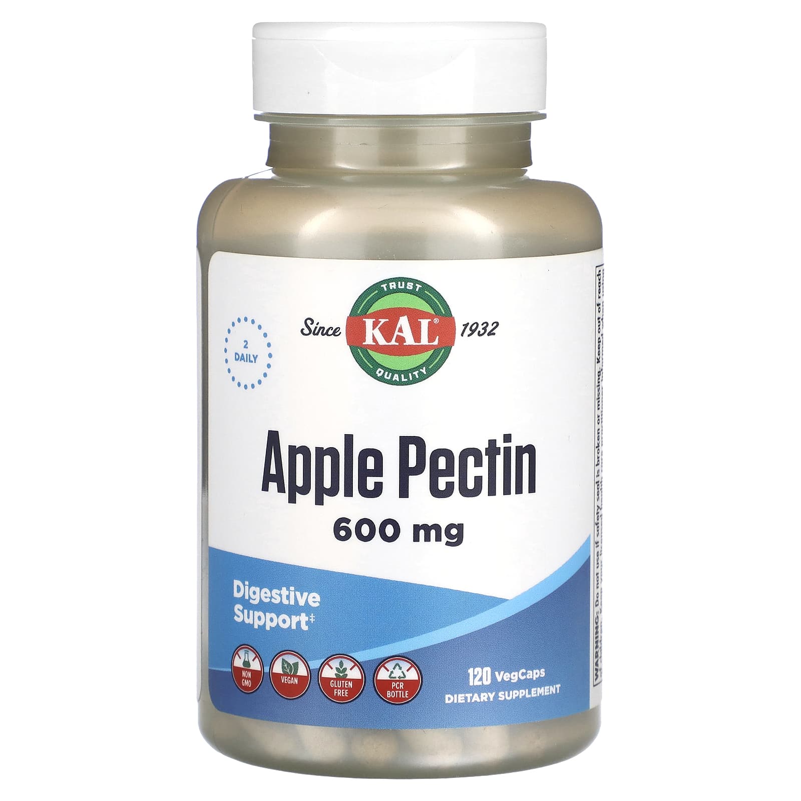 KAL Apple Pectin 600mg for Digestive Health 120 VegCaps - Image 1