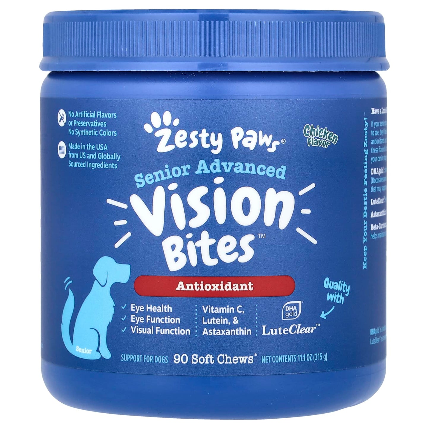 Zesty Paws, Senior Advanced, Vision Bites, For Dogs, Chicken, 90 Soft Chews, 11.1 oz (315 g) - Image 1