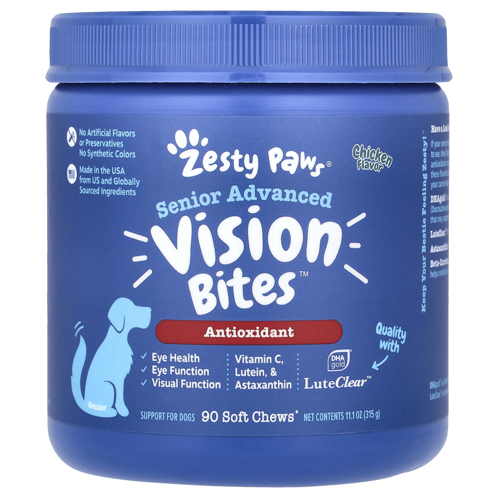 Zesty Paws, Senior Advanced, Vision Bites, For Dogs, Chicken, 90 Soft Chews, 11.1 oz (315 g) - Image 1