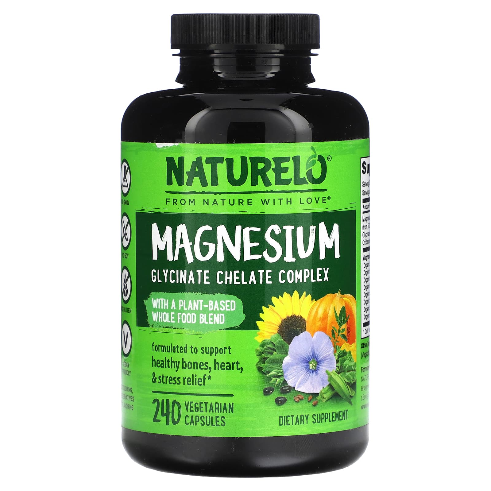 NATURELO, Magnesium Glycinate Chelate Complex, 240 Vegetarian Capsules - Image 1