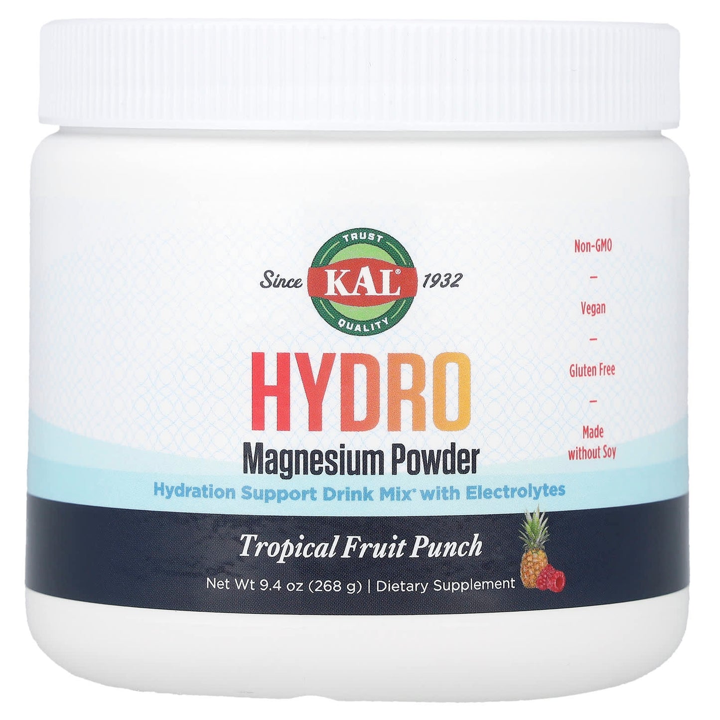 KAL, Hydro Magnesium Powder, Tropical Fruit Punch, 9.4 oz (268 g) - Image 1